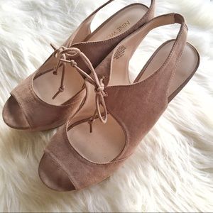 Nine West Brown/Tan Suede Wedge Platform Sandals